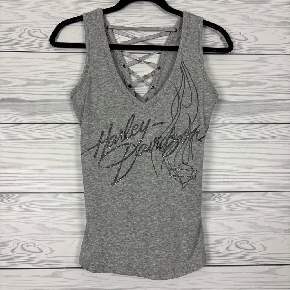 Harley-Davidson Y2K Lace up Gray Tank Top Size Medium